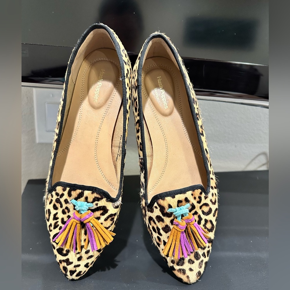 Hush Puppies Leopard-Print Pointed Flats with Colorful Tassels